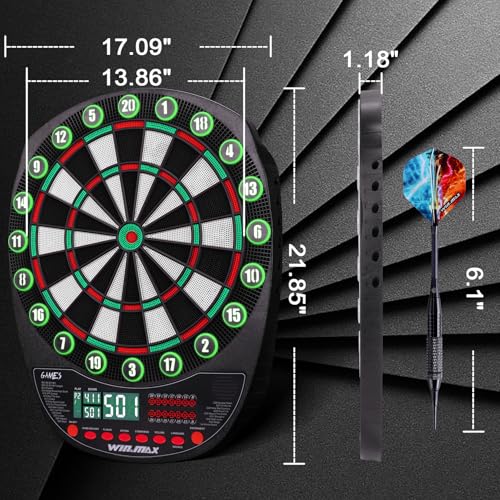 WIN.MAX Electronic Dart Board Soft Tip Dartboard Set LED Displays 3 Languages with 12 Darts 100 Tips Power Adapter - color: RED/GREEN WITH LIGHTS