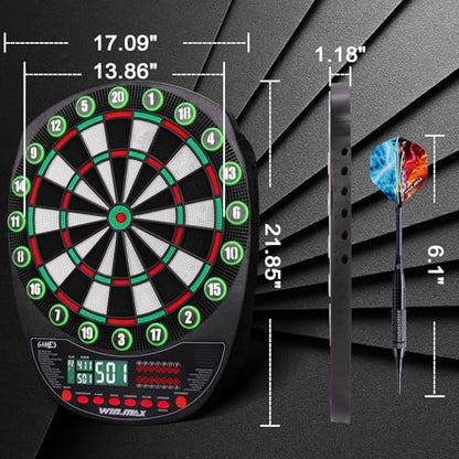 WIN.MAX Electronic Dart Board Soft Tip Dartboard Set LED Displays 3 Languages with 12 Darts 100 Tips Power Adapter - color: RED/GREEN WITH LIGHTS