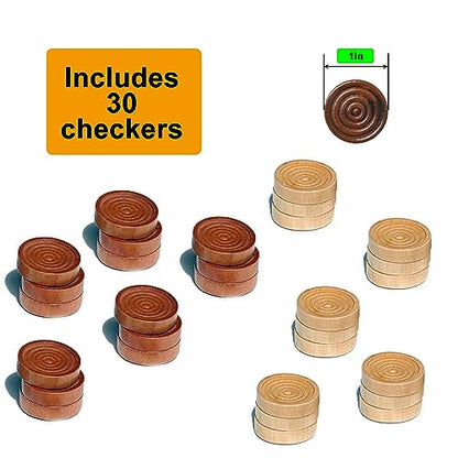 30 Pieces of Checkers just one Game- Wooden Chess Pieces only-Checkers Pieces - color: Brown and White, size: 25MM
