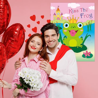WERNNSAI Valentines Party Game - Pin The Kiss On The Frog Valentines Day Party Games Valentine Frog Pin Game for Classroom Family School Activities 21'' x 28" Poster with 24 PCS Stickers - style: Frog