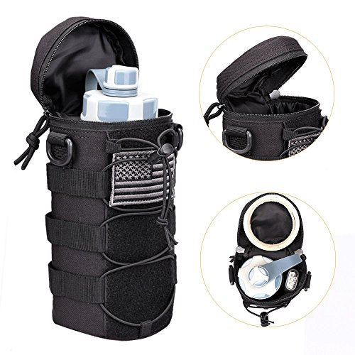 Water Bottle Pouch Molle Tactical Holder Storage Bag for 32oz Carrier - color: Black - 2PCS