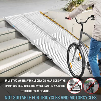 6 Feet Aluminum Folding Wheelchair Ramp | Non-Skid Handicap Threshold Wheel Chair Ramp for Home Steps, Stairs, Entry, Threshold, Doorways, 600LBS Capacity,28in Wide - size: 6FT-tri-fold-silvery