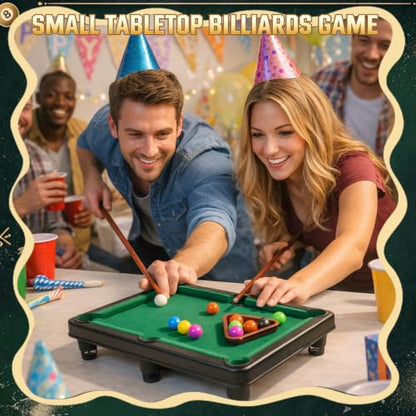 Mini Pool Table Set Portable Small Tabletop Billiards Game with 2 Sticks, 16 Balls and Triangle for Travel Party