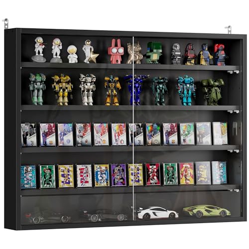 HOMCOM 5-Tier Display Cabinet, Glass Door Cabinet with Adjustable Shelves, Wall-Mounted Display Case for Playroom, Bedroom, Jet Black - color: Jet Black