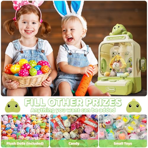 Dinosaur Claw Machine - Mini Vending Machine with Lights and Music, Candy Machine Dispenser for Kid Ages 3+, Electronic Kids Claw Machine Game for Birthday Party Includes 10 Plush Toys - color: Green