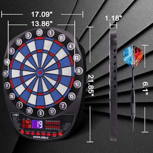 WIN.MAX Electronic Dart Board Soft Tip Dartboard Set LED Displays 3 Languages with 12 Darts 100 Tips Power Adapter - color: BLUE/WHITE