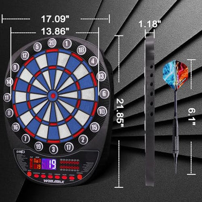 WIN.MAX Electronic Dart Board Soft Tip Dartboard Set LED Displays 3 Languages with 12 Darts 100 Tips Power Adapter - color: BLUE/WHITE