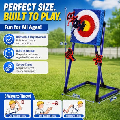 Axe Throwing Bristle Target with 4 Axes, 4 Ninja Stars and 4 Darts, Axe Throwing Game for Backyard, Indoor & Outdoor, Yard Games, Carnival Camping Games