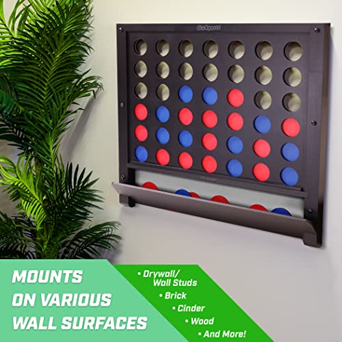 GoSports Wall Mounted Giant 4 in a Row - Jumbo Four in a Row with Coins - Black - color: Black