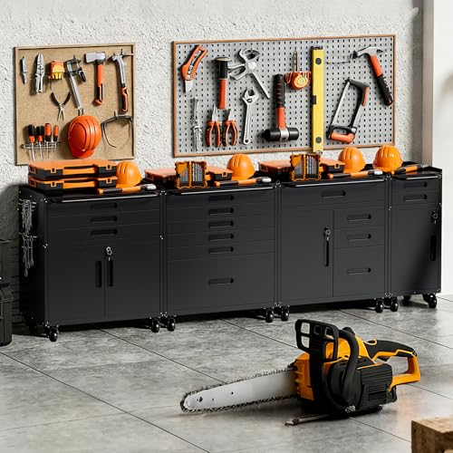 Metal Garage Storage Cabinet with Wheels, Rolling Tool Cabinet with 6 Drawers, Heavy Duty Tool Cabinet with Workbench, Assembly Required, Black - color: Black, style: 6 Drawers
