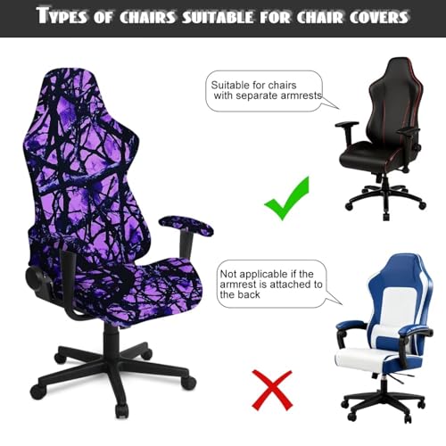 Purple Camouflage Hunting Print 4 Pcs Gaming Chair Covers Slipcovers with Armrest Covers Breathable Soft Computer Chair Cover Stretch Gamer Chair Cover Cat Scratch Proof - color: Purple Camouflage Hunting