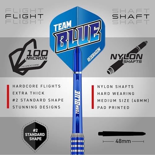 RED DRAGON Peter Wright vs Gerwyn Price Iceman Steel Tip Darts Set - ‎21g & 22g Brass Barrels for Controlled Accuracy & Grip, Flights, Shafts, Case & Checkout Card Included - style: Team Red v Team Blue
