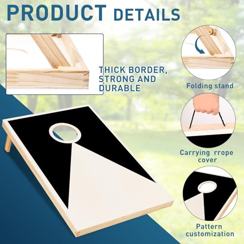 Solid Wood Cornhole Game Set, 2 Portable 3 x 2 ft Cornhole Boards, 8 Bean Bags, Indoor & Outdoor Lawn Toss Games Activity