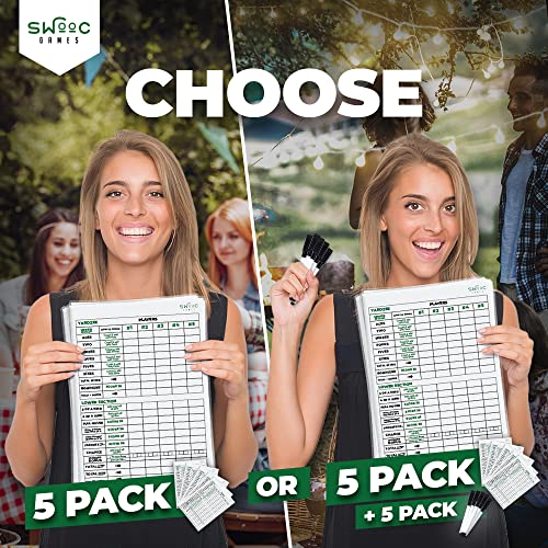 SWOOC Games® - 5 Big Premium Laminated Yardzee & Farkle Score Cards (11.5in x 8in) with Rules - Large Reusable Dry Erase Pads for Giant Outdoor Dice - style: Score Cards + Markers (5 Pack)
