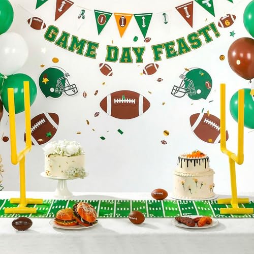 Moukeren 3 Pcs Football Party Decorations Football Table Runner with Plastic Goal Post Centerpieces 19.69" x 11.81" Soccer Goal Post Field Table Decor for Sports Theme Birthday Party Supplies - size: 72" X 13",16.1" X 23.6"