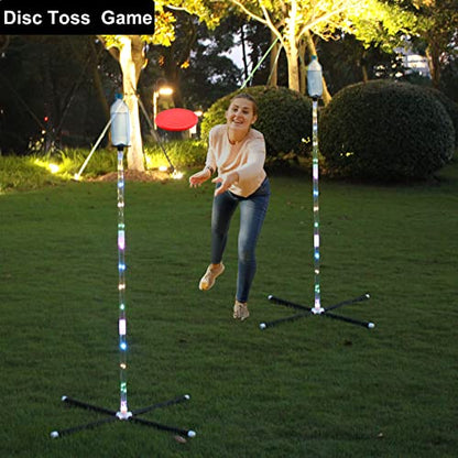OUTTOY Outdoor Yard Games for Adults and Family, 2 in 1 Limbo Game Flying Disc Games Set with Light, Sutiable for Backyards, Beach, Lawn, Party