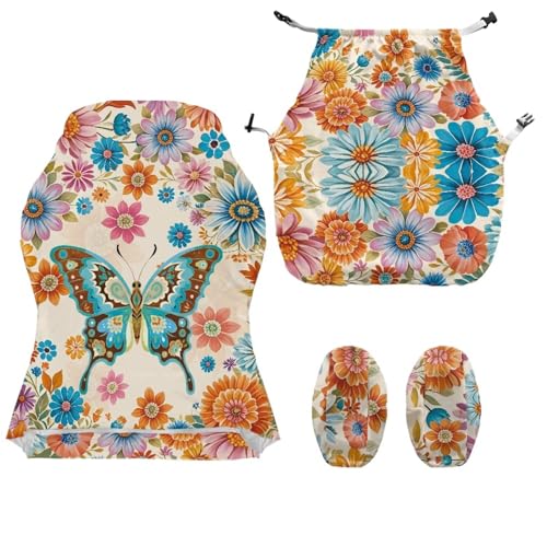 Suobstales Boho Mandala Butterfly Pattern Gaming Chair Cover, Stretch 4 Set Ergonomic Office Computer Game Chair Slipcovers with Armrest Covers/Back Covers/Seat Cover for Reclining Racing Gaming Chair - color: Boho Mandala Butterfly