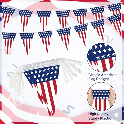 100FT 4th of July Decorations, 60Pcs Pennant Fourth of July Banner, 7.8 x 11.8 Inches Fourth of July American Flags for Outside 4th of July Accessories Independence Day Patriotic Party Parade Decor - style: 4th of July