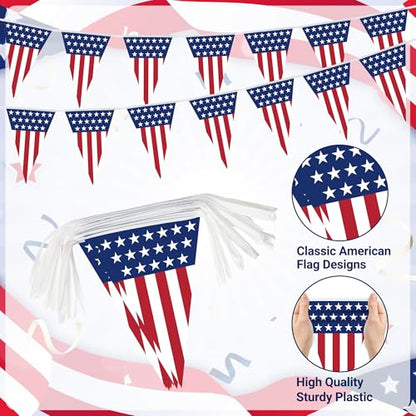 100FT 4th of July Decorations, 60Pcs Pennant Fourth of July Banner, 7.8 x 11.8 Inches Fourth of July American Flags for Outside 4th of July Accessories Independence Day Patriotic Party Parade Decor - style: 4th of July