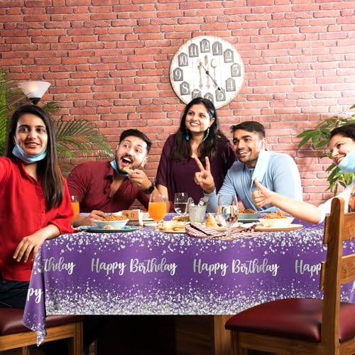 Purple and Silver Birthday Party Supplies,3pcs Purple Glitter Sliver Birthday Party Tablecloth Waterproof pur ple Theme Table Cover for Girl Women Birth Day Supplies - color: Purple and Sliver