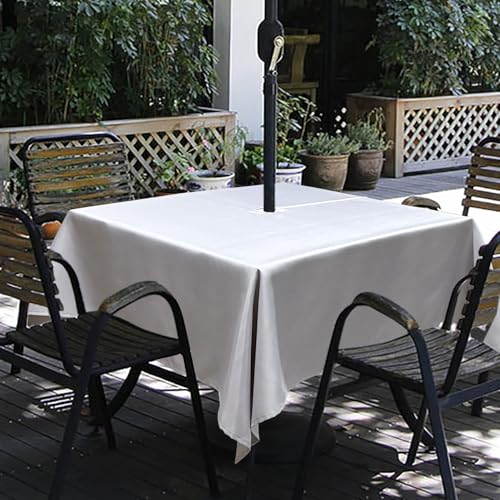 Melaluxe Spring/Summer Wrinkle-Free Waterproof Outdoor Tablecloth with Umbrella Hole and Zipper,60-Inch-by-102 Rectangle,Silver - color: Silver, size: 60" x 102" (Rectangular)