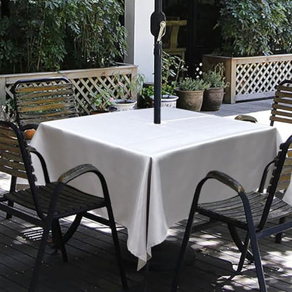 Melaluxe Spring/Summer Wrinkle-Free Waterproof Outdoor Tablecloth with Umbrella Hole and Zipper,60-Inch-by-84 Rectangle, Silver, Seats 6 to 8 People - color: Silver, size: 60" x 84" (Rectangular)