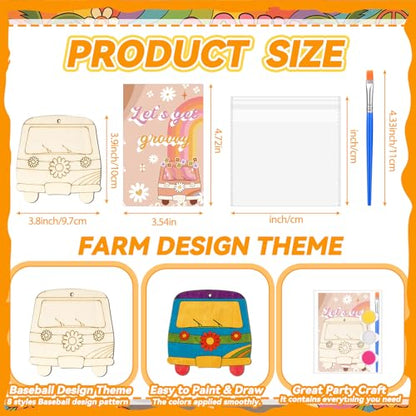 Saypacck 24 Pcs Groovy Boho Hippie Party Favors Wooden Painting Craft Kits Birthday Party Supplies with Organza Bag for Goodie Bags Fillers Adult Thank You Gifts - style: Modern