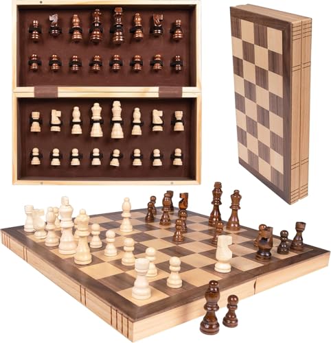 Premium Wooden Chess Set, 15.7 Inches Chess Board Game Set for Adults - Folding Board - Pieces Storage Slots, Handmade Portable Travel Chess Game - Beginner Chess Set for Kids, 6 up Age - size: Large (15 Inch)