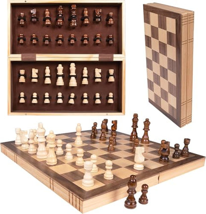 Premium Wooden Chess Set, 15.7 Inches Chess Board Game Set for Adults - Folding Board - Pieces Storage Slots, Handmade Portable Travel Chess Game - Beginner Chess Set for Kids, 6 up Age - size: Large (15 Inch)