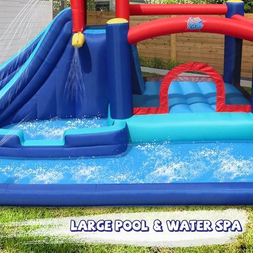 Action Air Inflatable Water Slide for Kids, Backyard Water Park with Big Bouncy Area, Splash Pool, Long Slide, Water Cannon & Sprinkler, 193x138x91 Inch Outdoor Bouncy Castle for Summer Party Fun - color: All in One Bounce Park