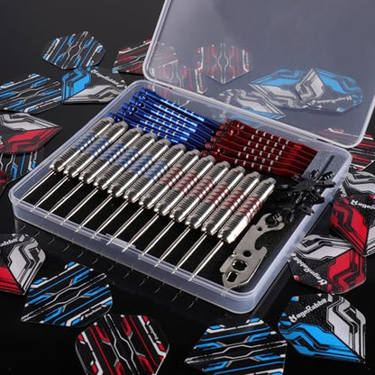 Darts Metal Tip Set 12pcs+24pcs Dart Flights+Dart Accessories Kit.Professional Steel Tip Darts - color: red and white