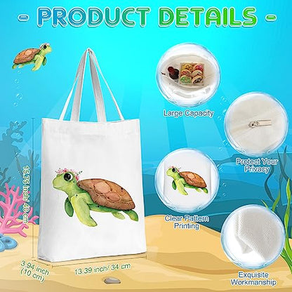 Sieral 2 Pcs Animal Lover Bag Gift for Women Travel Canvas Tote Portable Zipper Pouch Canvas Reusable Grocery Tote - style: Turtle