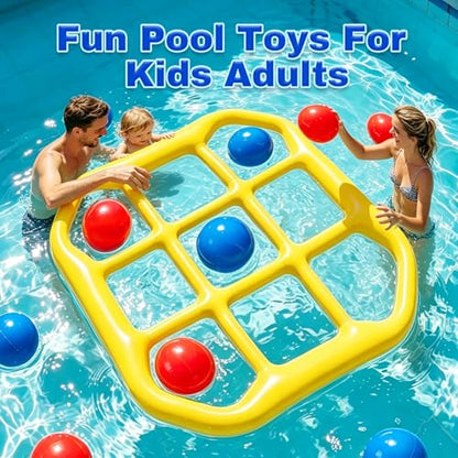 Tic Tac Toe Pool Toys Games, Giant Floating Tic Tac Toe Game Float with 10 Balls – Summer Outdoor Beach Lake Yard Field Day Games – Party Toy Floats for Adults Family, 2-10 Players