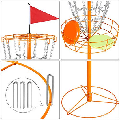 Yaheetech Portable Disc Golf Basket, Practice Target Steel Hole Heavy Duty Disc Golf Goals Catcher, Orange