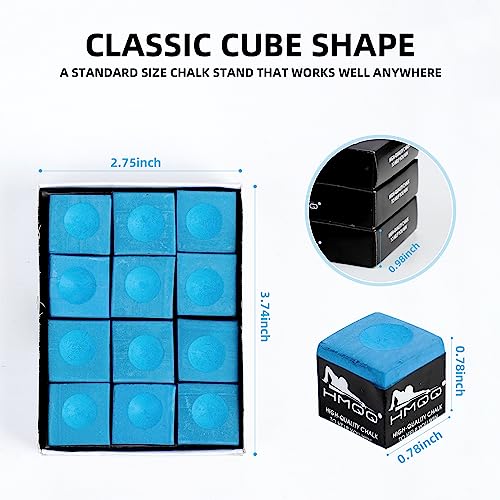 HMQQ Pool Cue Chalk – 12 Pack Billiard Chalk, Low Dust & Anti-Slip Cue Chalk for Smooth, Accurate Shots – 6 Colors Available for Pool Lovers, Home Tables & Clubs - color: Blue