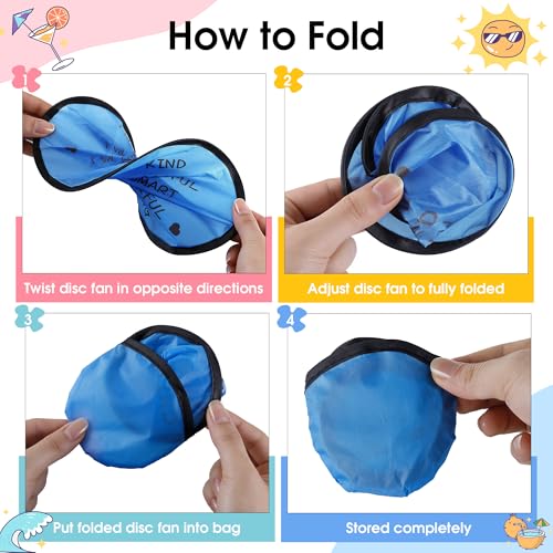 End of the Year Gifts for Students Bulk Foldable Flying Disc Fans Set with Stickers Bags, End of Year Student Gifts from Teacher Beach Fun Folding Pocket Hand Fans for Outdoor Activities Games - style: 24 Pcs Inspirational Flying Disc Fans-B