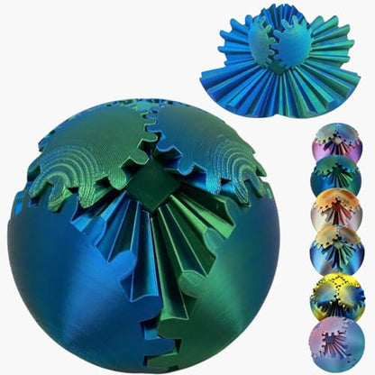 Gear Ball 3D Printed Spin Ball Cube Fidget Toys, Gear Sphere Fidget Toy, GearSphere Desk Toy Stress Fidget Balls, Fidgets Spinners for Adults & Kids Anxiety Relaxing (Laser Green Blue, 2.3 Inch) - color: Laser Green Blue, size: 2.3 Inch