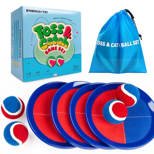 Upgraded Toss and Catch Ball Game Set, Beach Pool Toys Outdoor Games for Kids Toys, Outside Family Lawn Yard Games, for Boys Girls 3 4 5 6 7 8 9 10 11 12 Years Old - color: Blue Red, size: 4 Paddles 4 Balls