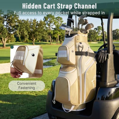 uniHimal Golf Cart Bag, 15 Way Organizer Divider Top with Handles | 15 Separate Compartments,Extra Storage Pockets,Rain Cover,Comfortable carry handles,Tough Abrasion‑Resistant Materials - color: Gold
