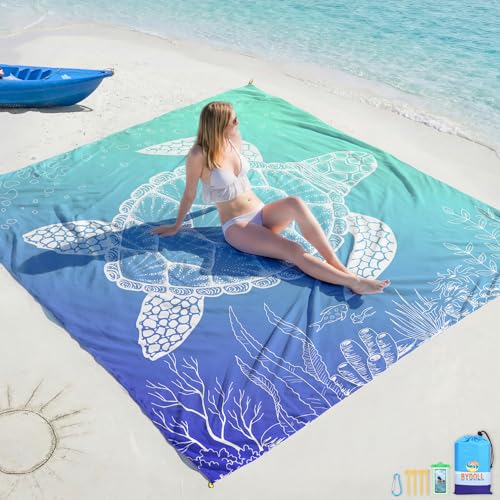 BYDOLL Beach Blanket Waterproof Sandproof Large Sand Free,78''X81''/10'X9' Oversized Sandless Lightweight Blanket Picnic Mat for Beach Travel Camping Hiking with Stakes - color: Sea Turtle, size: 78"X81"