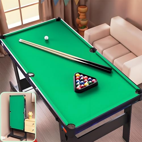 55" Foldable Billiard Table for Kids & Adults - Safe Anti-Collision Design, 330 Lbs Load Capacity, Includes Balls, Cues, Chalk & Brush - Portable Wooden Pool Table for Indoor Outdoor Use - size: 47inC