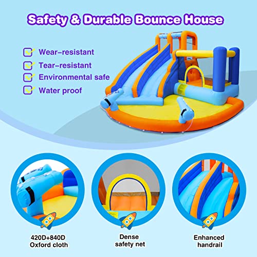 JOYLDIAS Inflatable Water Slide Bounce House,Giant Water Park, Double Slide Bouncer Castle w/Splash Pool, Jump Area, Climbing Wall, 550W Air Blower for Kids Backyard Indoor Outdoor Use,Free Water Gun - color: 6 in 1