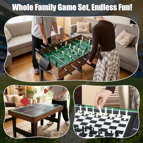 GYMAX Multi Game Table, 10 in 1 Combo Game Table w/Foosball Table, Hockey, Pool Table, Ping Pong, Shuffleboard, Bowling & 4 Board Games, Game Tables for Game Room, Home, Family - color: Wood Grain