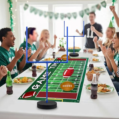 5 PCS Large Football Party Goal Post Decoration Kit with 2 PCS 15.75 in Field Goal Posts 1 PCS 59 in Court Table Runner 2 PCS 3.35IN Footballs for Football Theme Party Supplies