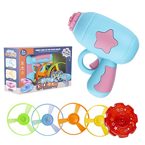 Berry President Flying Saucer Toy, Flying Disc Launch Playset with Rotating Flash Light, Indoor Outdoor Twist Shoot Toy for Kids Aged 3 Years Old & Up (SkyBlue) - color: Skyblue