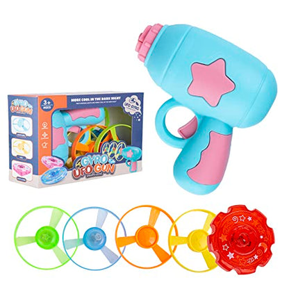 Berry President Flying Saucer Toy, Flying Disc Launch Playset with Rotating Flash Light, Indoor Outdoor Twist Shoot Toy for Kids Aged 3 Years Old & Up (SkyBlue) - color: Skyblue