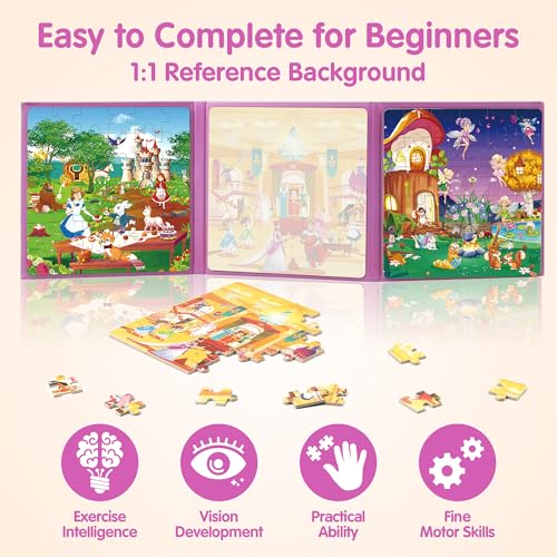 SYNARRY Princess Fairy Party Magnetic Puzzles for Toddlers 3-5 Girls, 36 Pieces Travel Puzzles for Kids Ages 4-6, Easter Basket Stuffers Gifts for Kids, Car Airplane Road Trip Activities Toy - style: Princess Fairy