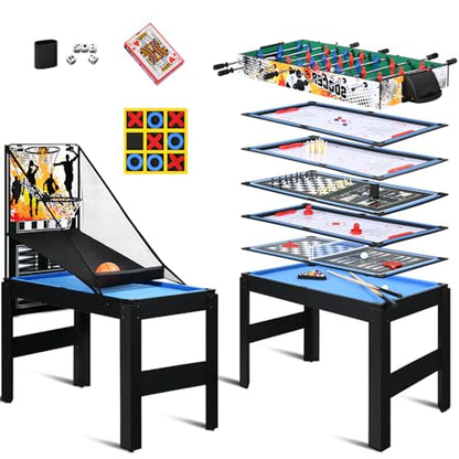 15-in-1 Multi Game Table, 48" Combo Game Table for Kids, Adults, Combination Game Table Set for Home, Game Room w/Foosball, Hockey, Pool Table, Ping Pong, Basketball, Shuffleboard - color: 15 in 1