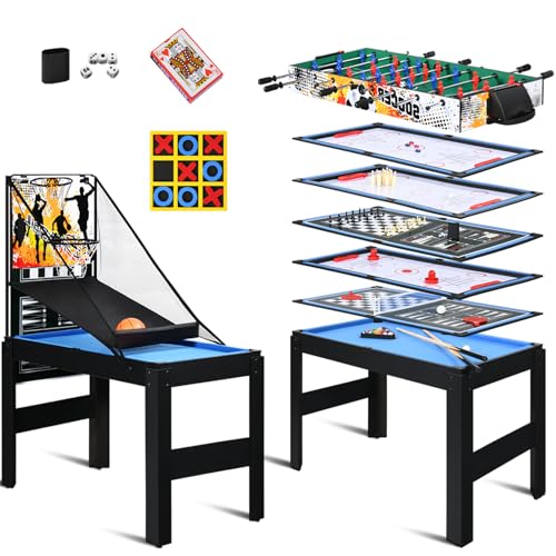15-in-1 Multi Game Table, 48" Combo Game Table for Kids, Adults, Combination Game Table Set for Home, Game Room w/Foosball, Hockey, Pool Table, Ping Pong, Basketball, Shuffleboard - color: 15 in 1