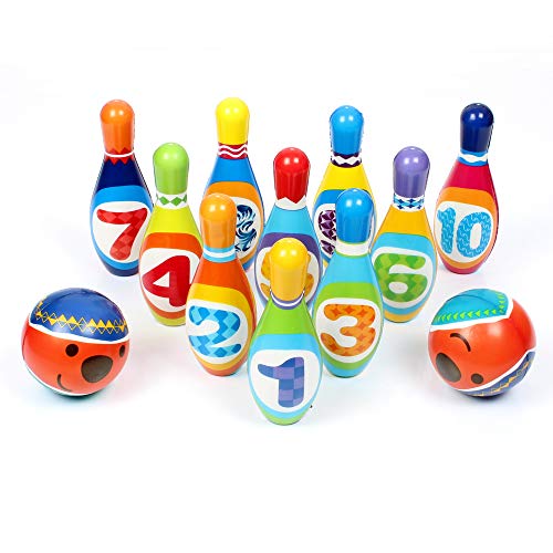 Kids Bowling Set Toddler Indoor Active Play Game Educational Toys 10 Soft Foam Pins & 2 Balls Developmental Toys Sport Gift for Boys Girls Age 3+
